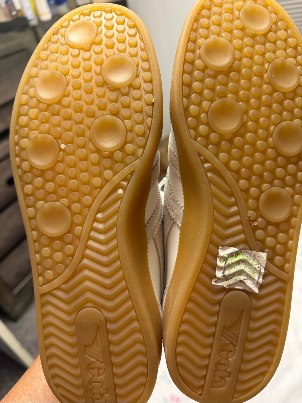 Gola White Leather Sneakers with Beige Suede Stripes and Gum Sole - Picture 4 of 6